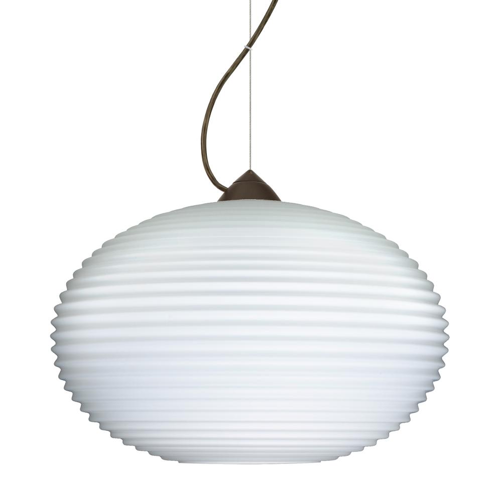Besa Pape 12 Pendant 1Kx Opal Ribbed Bronze 1x75W Medium Base, 15Ft. Cord