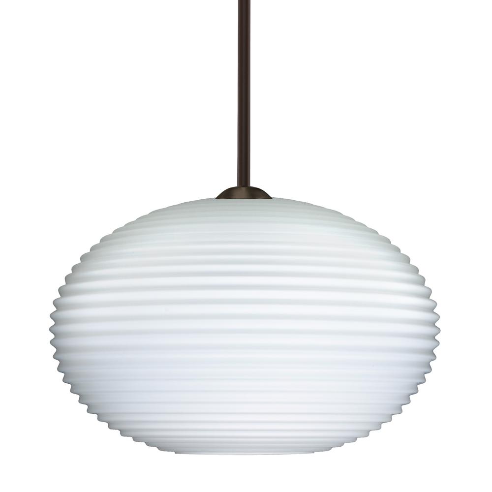 Besa Stem Pendant Pape 12 LED-Bronze Opal Ribbed 1x9W LED, 15Ft. Cord