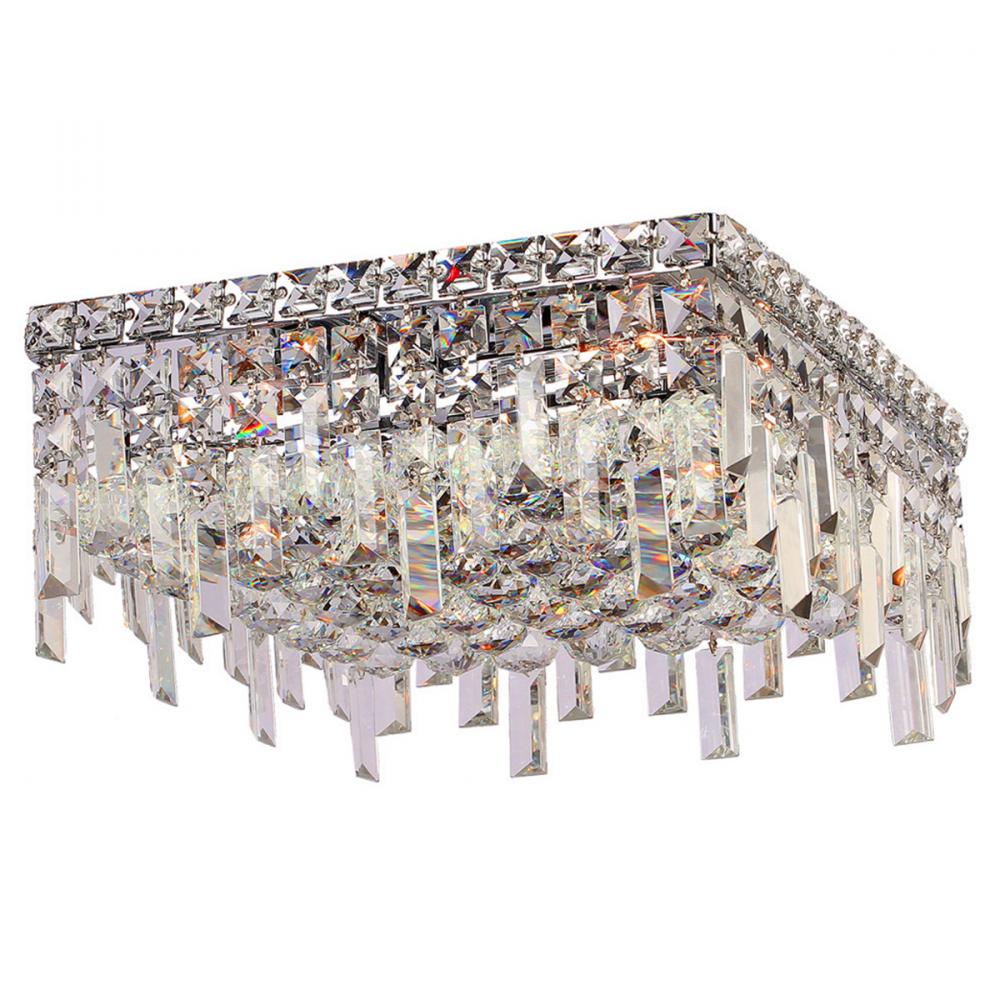 Cascade 4-Light Chrome Finish and Clear Crystal Flush Mount Ceiling Light 14 in. L x 14 in. W x 7.5 