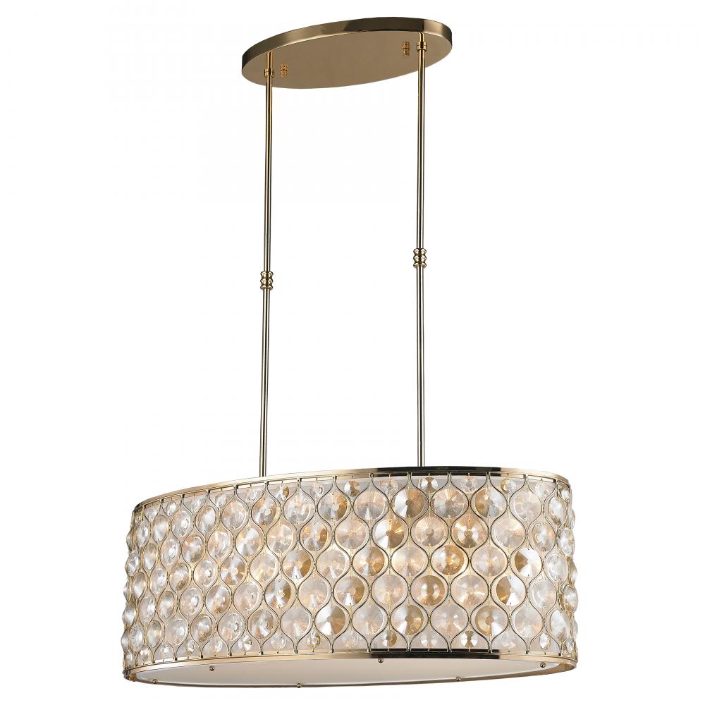 Paris 12-Light Champagne Gold Finish with Clear and Golden Teak Crystal Pendant Light 32 in. L x 16 