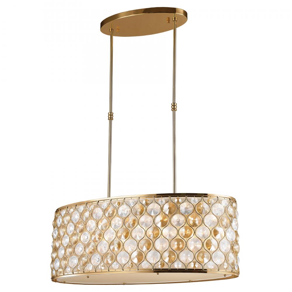 Paris 12-Light Matte Gold Finish with Clear and Golden Teak Crystal Pendant Light 32 in. L x 16 in. 
