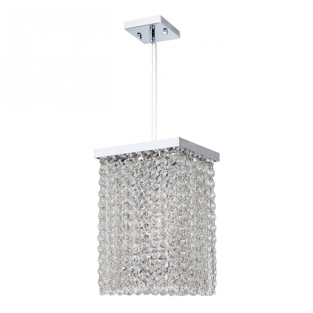 Prism Collection 1 Light Chrome Finish and Clear Crystal Square Pendant  6" L x 6" W x 10