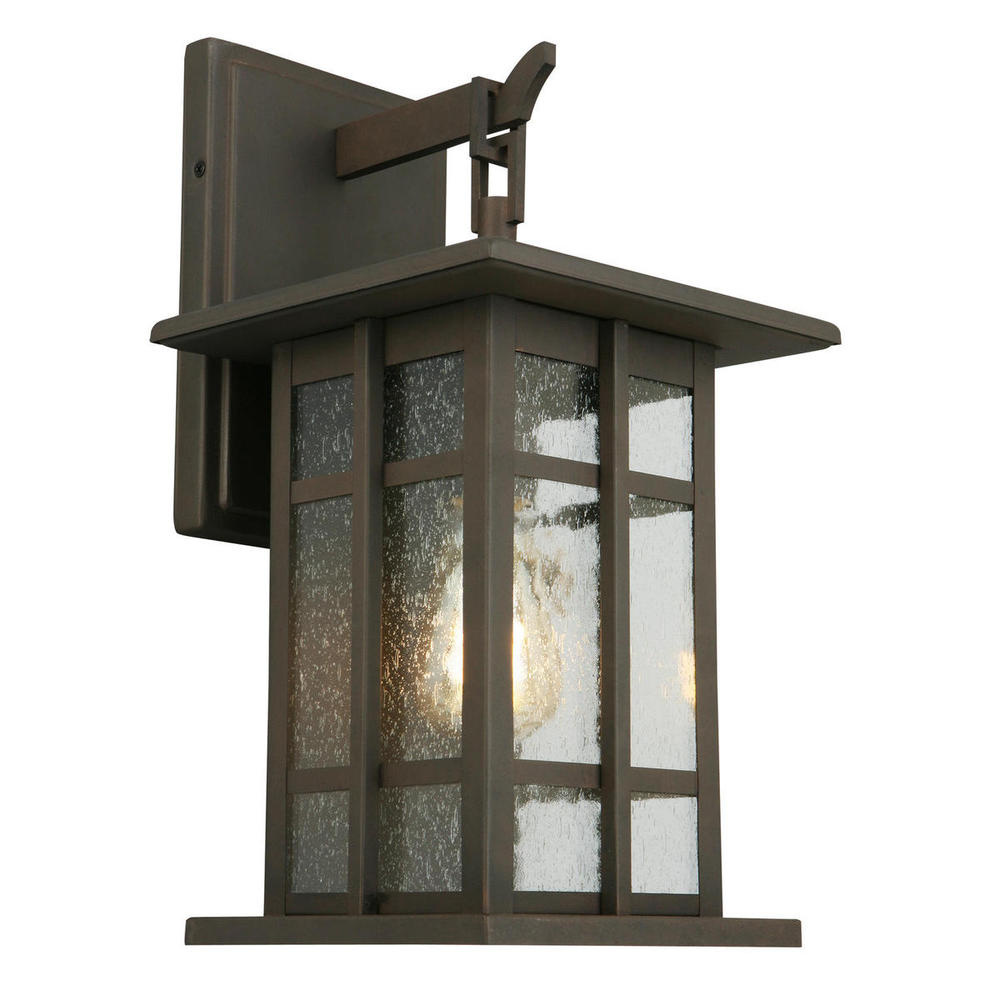 1 LT Outdoor Wall Light w/ Matte Bronze Finish & Clear Seeded Glass