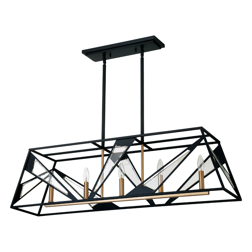 5 LT Open Frame Linear Pendant w/ Black Finish w/ Gold & Clear Glass Accents