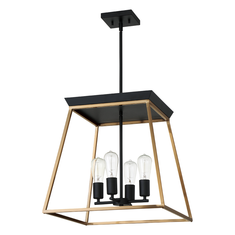 4 LT Open Frame Pendant w/ Brushed Gold & Matte Black Finish