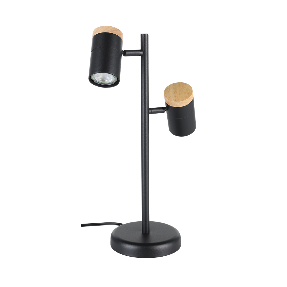 2 LT Table Lamp w/ Black Finish & Black w/ Wood Accent Adjustable Lamp Heads