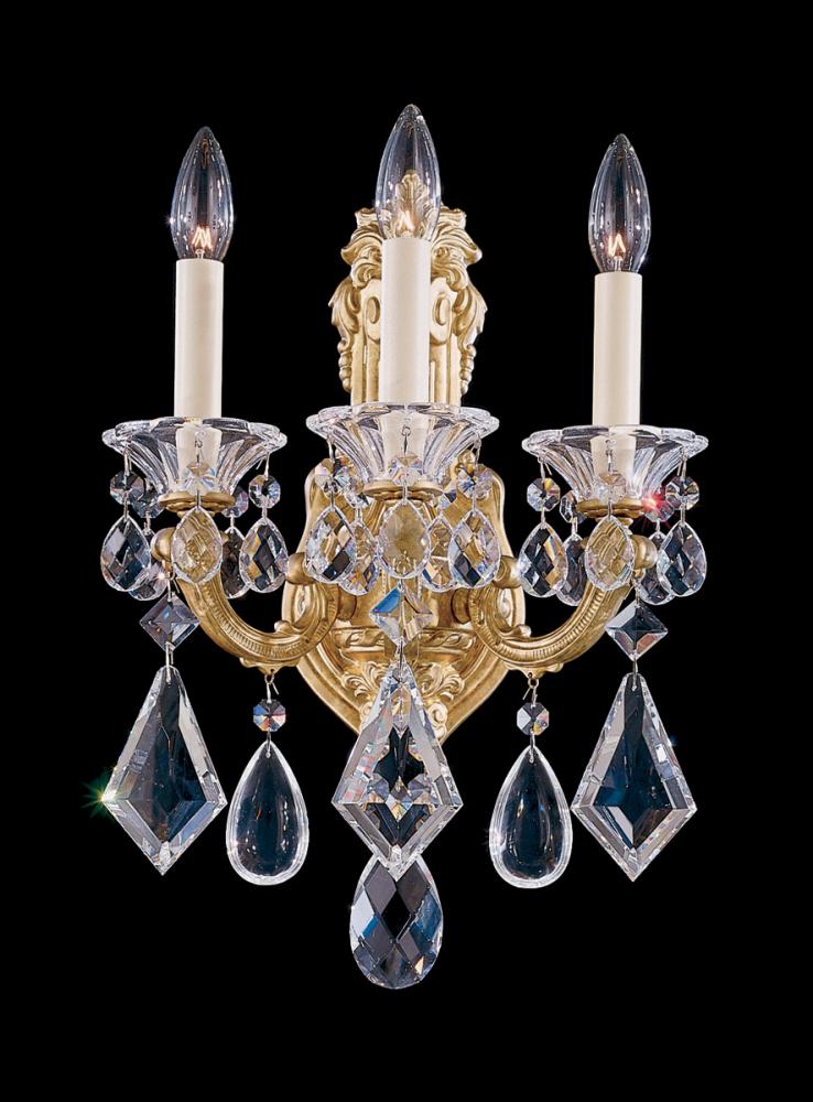 La Scala 3 Light 120V Wall Sconce in Heirloom Gold with Radiance Crystal