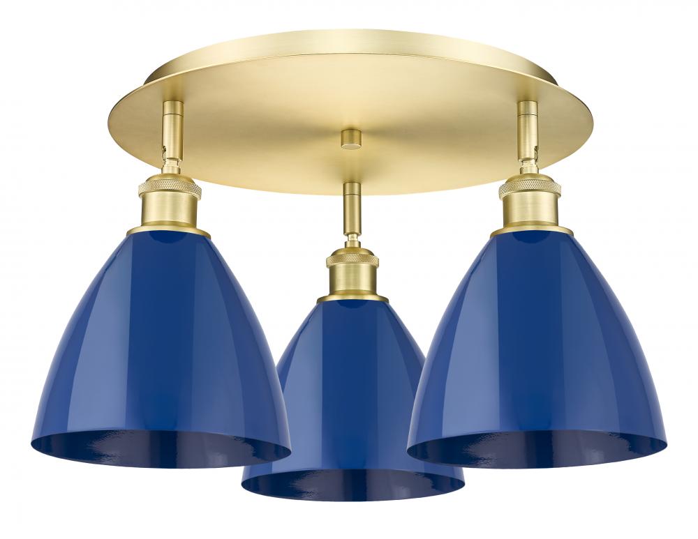 Plymouth - 3 Light - 19 inch - Satin Gold - Flush Mount