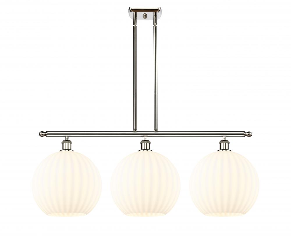 White Venetian - 3 Light - 39 inch - Polished Nickel - Stem Hung - Island Light