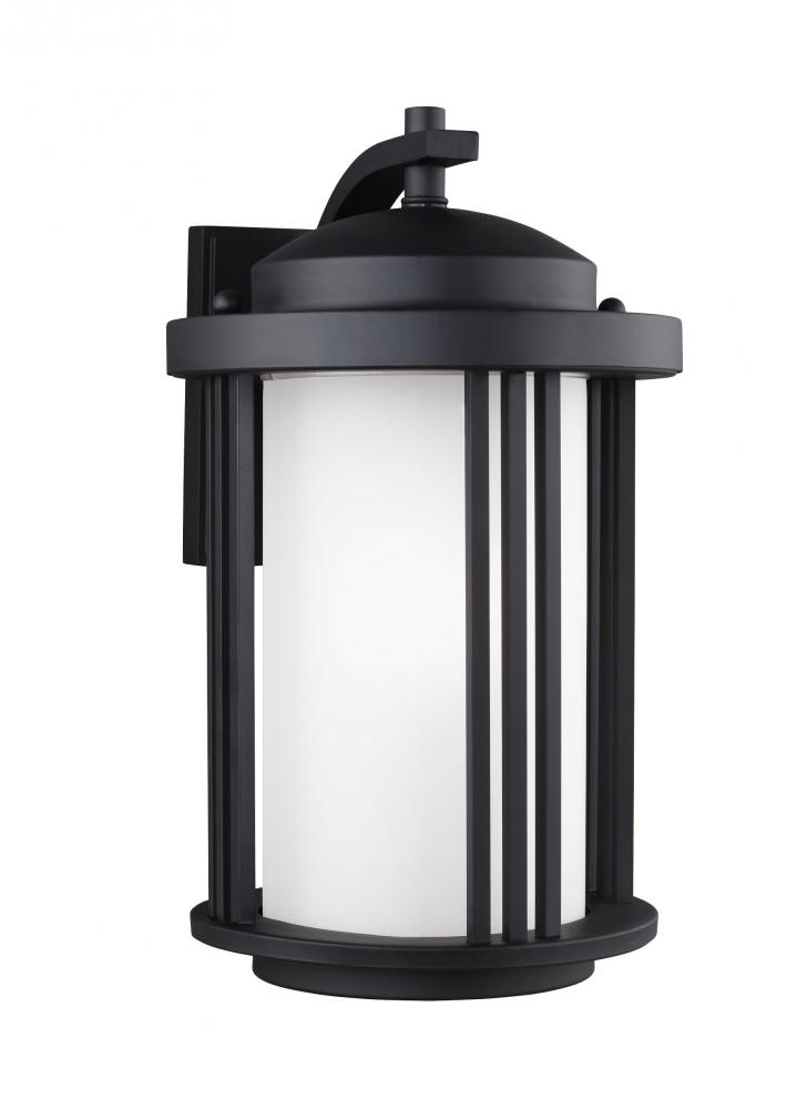 Crowell contemporary 1-light outdoor exterior medium wall lantern sconce in black finish with satin