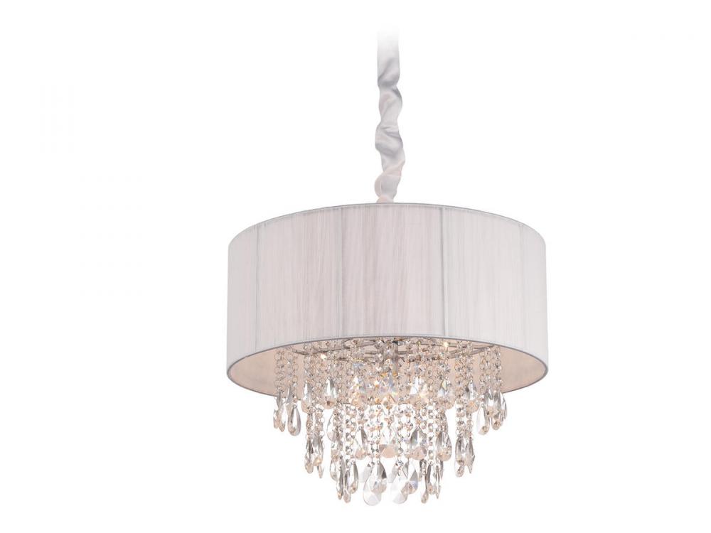 Vineland Ave. White Lined Silk String Shade And Crystal Hanging Fixture