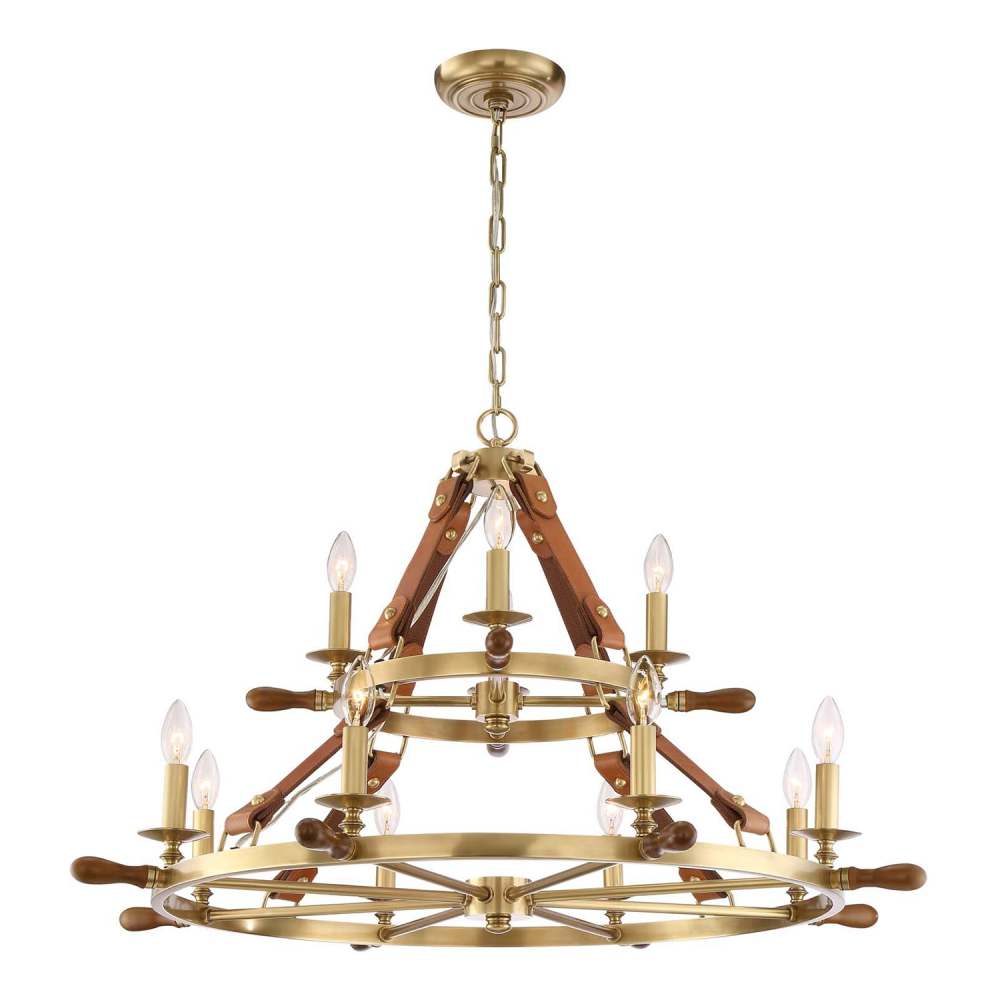 Carlisle 40" 12-Light, Tier Nautical Chandelier in Aged Brass