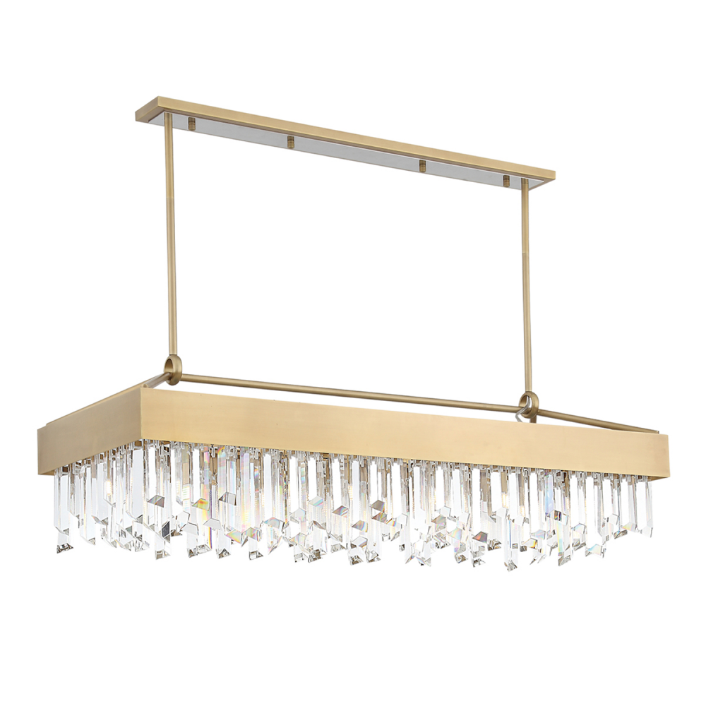 Cuspis 48" 12-Light, Dinning Crystal Chandelier in Aged Brass