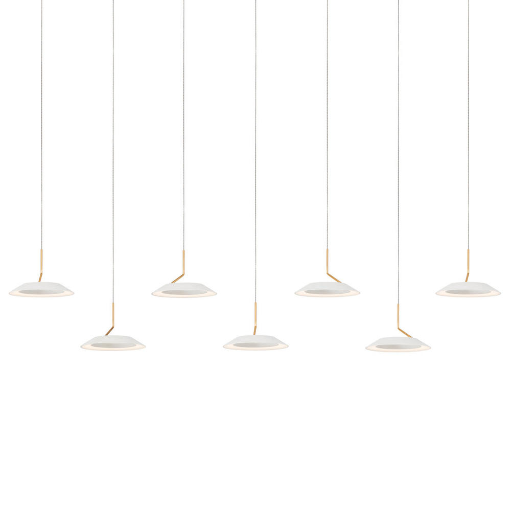 Royyo Pendant (linear with 7 pendants), Matte White with Gold accent, Matte White Canopy