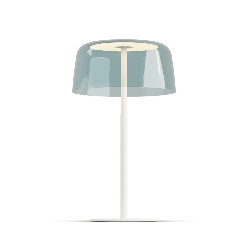 Yurei Table Lamp (Matte White) with 14" Acrylic Shade, Blue
