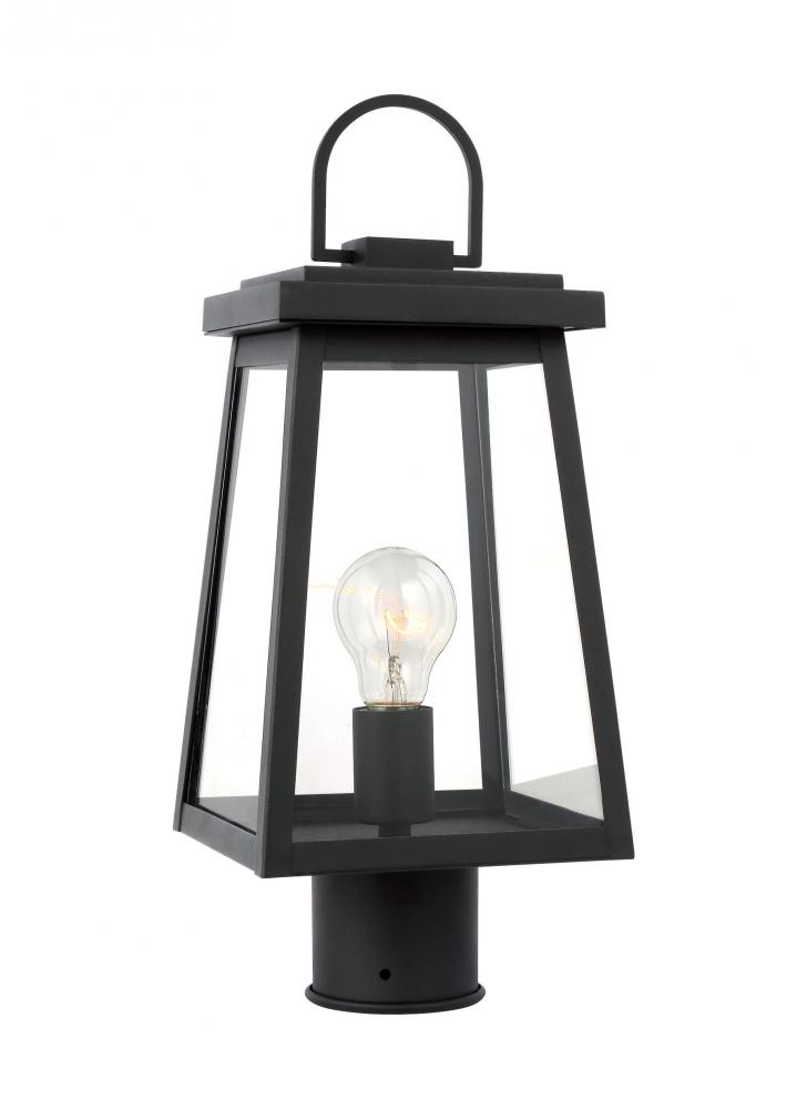 Founders modern 1-light LED outdoor exterior post lantern in black finish with clear glass panels an